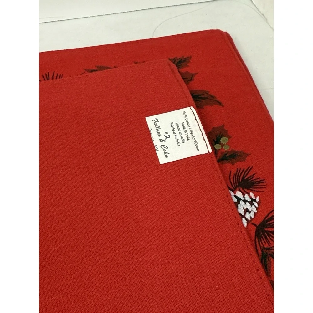 Fallani & Cohn Poinsettia & Pine Christmas Cloth‎ Placemats Reversible VTG Set 4